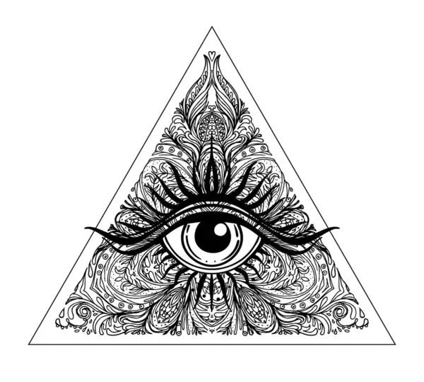 Všechny Vidět Oko Vzoru Zdobené Kolo Mandala Mystika Alchymie Okultní — Stockový vektor
