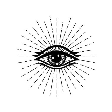 Blackwork tattoo flash. Eye of Providence. Masonic symbol. All seeing eye inside triangle pyramid. New World Order. Sacred geometry, religion, spirituality, occultism. Isolated vector illustration clipart