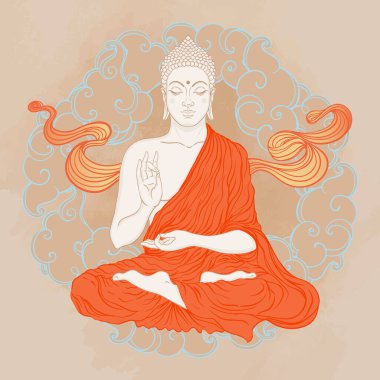 Oturan Buda, mandala yuvarlak desenini süslüyor. Esrarengiz klasik vektör çizimi. Hint, Budizm, ruhani sanat. Hippi dövmesi, ruhanilik, Tayland tanrısı, yetişkinler için yoga zen boyama kitabı sayfaları.