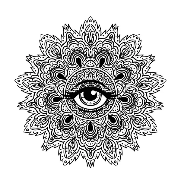 Tudo Ver Olho Padrão Mandala Redonda Ornamentado Mística Alquimia Ocultismo Gráficos De Vetores