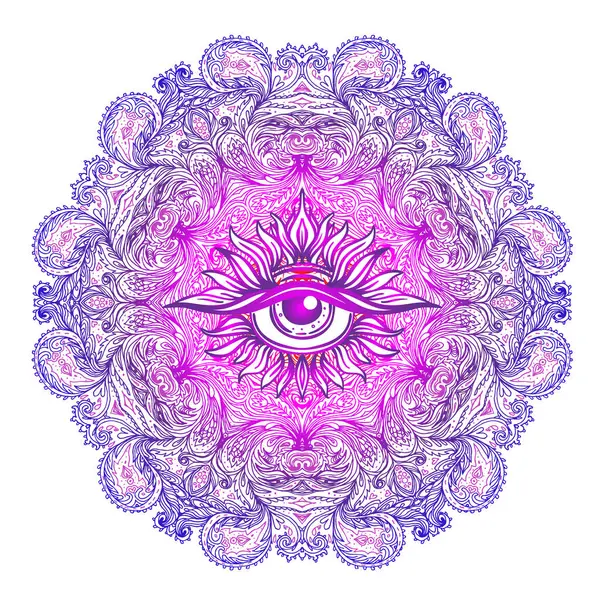 Tudo Ver Olho Padrão Mandala Redonda Ornamentado Mística Alquimia Ocultismo Ilustrações De Stock Royalty-Free