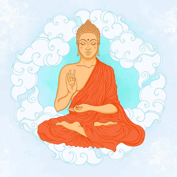 Buda Sentado Sobre Padrão Redondo Mandala Ornamentado Ilustração Esotérica Vetor Ilustração De Stock