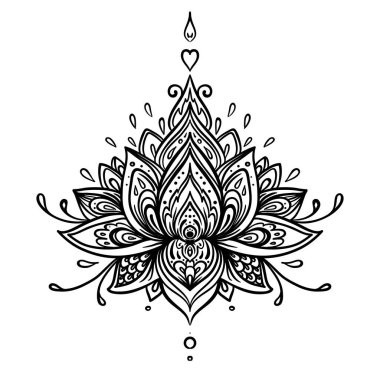 Süs çiçek, etnik sanat, desenli Hint desenli vektör. Elle çizilmiş şekil. Davet öğesi. Dövme, Astroloji, simya, boho ve büyü sembolü. Çocuklar ve yetişkinler için boyama kitabı.