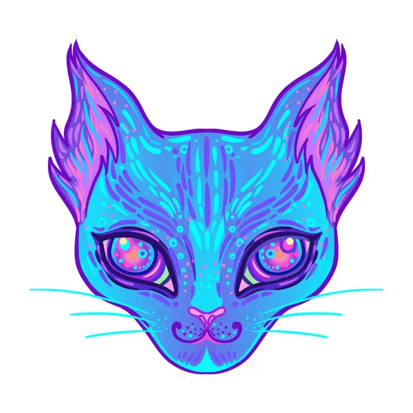Nettes Kosmisches Katzengesicht Galaxy Tattoo Design Für Haustierliebhaber Druckgrafik Textilien Vektorgrafiken