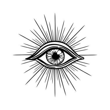 Siyah dövmeli flaş. Tanrı 'nın Gözü. Mason sembolü. Hepsi üçgen piramidin içini görüyor. Yeni Dünya Düzeni. Kutsal geometri, din, maneviyat, okültizm. İzole vektör illüstrasyonu