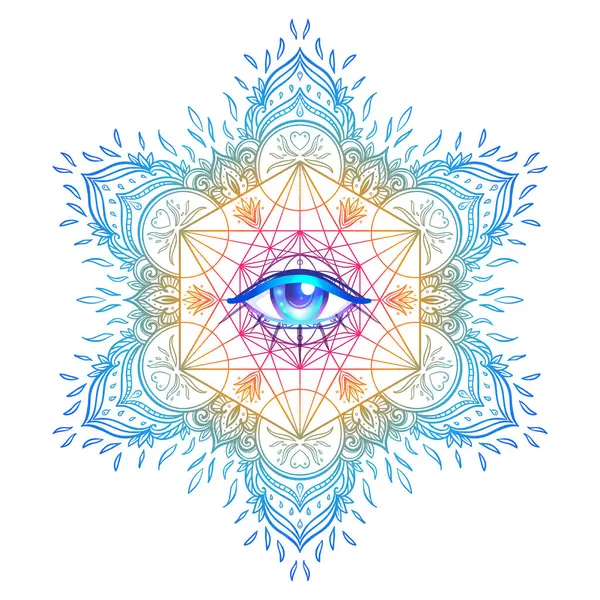 Olho Esímbolos Geometria Sagrada Mandala Padrão Sem Costura Elementos Decorativos Vetores De Stock Royalty-Free
