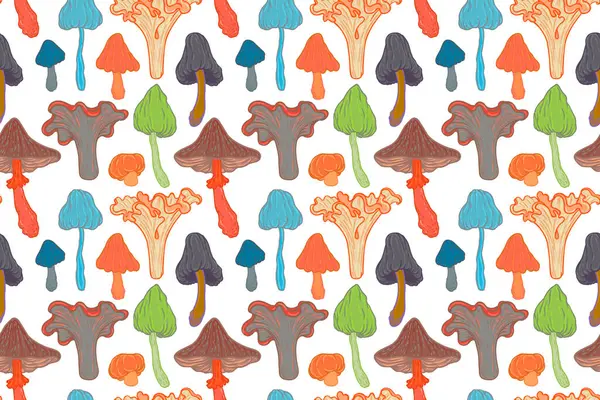 Magic Mushrooms Seamless Pattern Psychedelic Hallucination 60S Hippie Colorful Art Stock Vector
