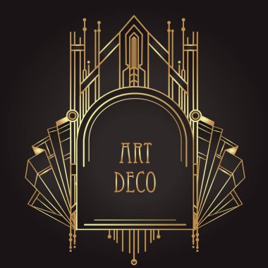 Art Deco vintage altın ve gümüş tasarım elementleri siyahtan önce gelir. 1920 'lerin tarzında Retro Party geometrik arka plan seti. Cazibe partisi için vektör illüstrasyonu, tematik düğün veya tekstil baskıları.