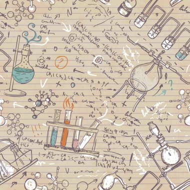 Saatler ve retro makineleri, grafik ve matematik formülleri mekanik parçaları ile sorunsuz arka plan. El tekrarlanan illüstrasyon steampunk tarzı çekilmiş.