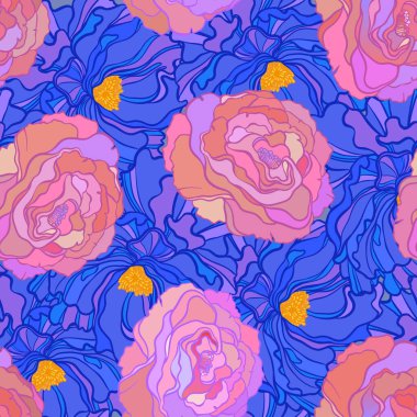 Özet güller çizilmiş, pürüzsüz bir şekil. Güzel çiçek arkaplanı. Tekstil, kitap kapağı, ambalaj, düğün davetiyesi için kullanılabilir..