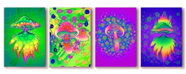 Geçmişe dönük gelecekçilik. 80 'ler ya da 90' ların modası geçmiş, sihirli mantarlı. Tekstil tişörtü, el ilanı ve poster tasarımı için iyi bir tasarım. Parlak neon renkleri ile gelecekçi vektör illüstrasyonu.