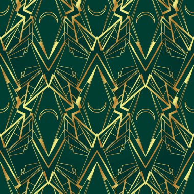 Sanat deco tarzında vektör modern geometrik fayans deseni. Soyut kükreyen yirmili yaşlarda, altın sarısı, soyut, kusursuz arka plan..