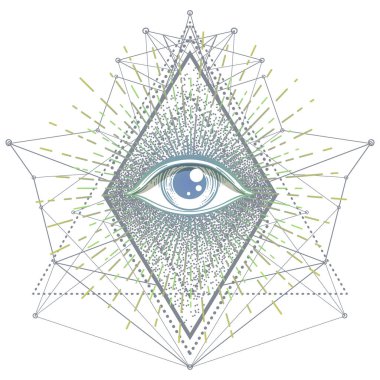 Kutsal geometri sembolü, her tarafı asit renkleriyle kaplı. Mistik, simya, okült konsept. Indie müzik kapağı için tasarım, tişört baskısı, saykodelik poster, el ilanı. Astroloji, ezoterik, din.