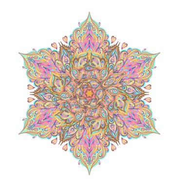 Vektör süslemeli Lotus çiçekli tasarım, etnik sanat, desenli Hint desenli şal deseni. El çizimi çizimi. Davetiye elemanı. Dövme, astroloji, simya, boho ve sihirli sembol.