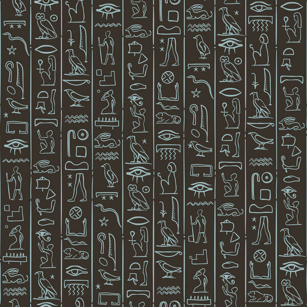 Ancient Egypt. Vintage seamless pattern with Egyptian hieroglyph symbols. Retro hand drawn vector repeating illustration.
