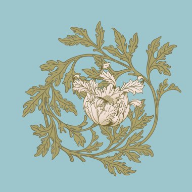 Çiçeksel, eski duvar kağıtları için dikişsiz desen. Büyülü Vintage Çiçekleri. Sanat ve el sanatları hareketi ilham verici. Ambalaj kağıdı, duvar kağıdı, kumaş ve moda kıyafetleri için tasarım.