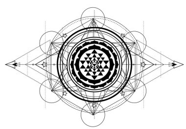 Metatron Küpü. Ay putperest ay tanrıçası sembolü. Üç yüzlü Tanrıça Bakire Ana Kocakarı izole edilmiş vektör çizimi. Dövme, astroloji, simya, boho ve sihirli sembol. Boyama kitabı..