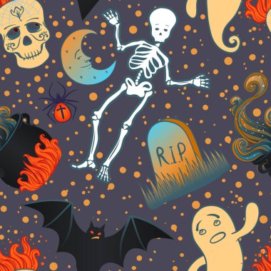 Cadılar Bayramı şirin, kusursuz desen. Ekim dekorasyonu için vektör illüstrasyonu.