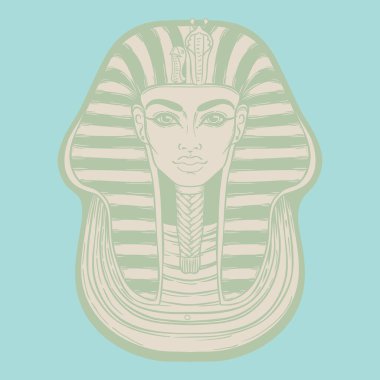 Kral Tutankamon maskesi, Eski Mısır firavunu. Elle çizilmiş klasik vektör çizimi. Dövme flaşı, tişört ya da poster tasarımı, kartpostal, boyama kitabı sayfası. Mısır tarihi.