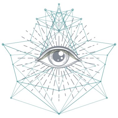 Kutsal geometri sembolü, her tarafı asit renkleriyle kaplı. Mistik, simya, okült konsept. Indie müzik kapağı için tasarım, tişört baskısı, saykodelik poster, el ilanı. Astroloji, ezoterik, din.