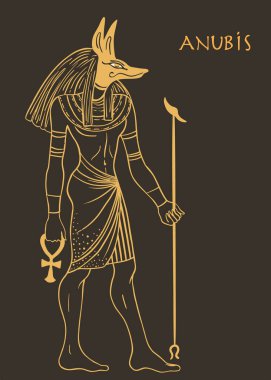 Anubis 'in portresi. Antik Mısır 'da, ölüm tanrısı, mumyalama, mumyalama, sonraki yaşam, mezarlıklar, mezarlar ve Yeraltı Dünyası' nda. Vektör izole illüstrasyon. Çakal kafalı bir adam ya da...
