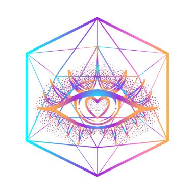 Kutsal Geometri ve Boo sembolü seti. Ayurveda uyum ve denge işareti. Dövme tasarımı, yoga logosu. poster, tişört tekstili. Renkli gökkuşağı neon gradyan rengi.