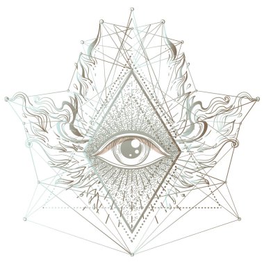 Kutsal geometri sembolü, her tarafı asit renkleriyle kaplı. Mistik, simya, okült konsept. Indie müzik kapağı için tasarım, tişört baskısı, saykodelik poster, el ilanı. Astroloji, ezoterik, din.