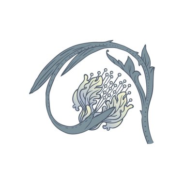 William Morris tarzında dekoratif bir çiçek motifinin izole edilmiş vektör çizimi. Zarif çizgileri ve soluk renkleri olan klasik tasarım. Parmak izi, tekstil ve desenler için mükemmel..