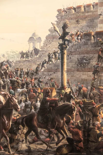 Detalj Scenen Panorama 1453 Museum Istanbul Stockbild