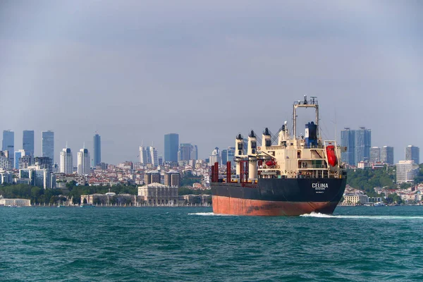 İstanbul-Türkiye Boğazı 'ndan geçen bir yük gemisi.