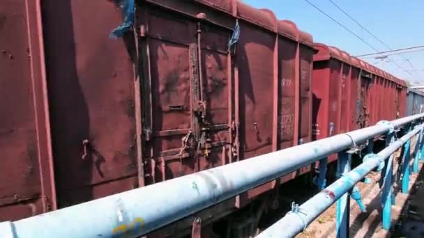 Pune India May 2023 Freight Train Filmed While Travelling Another — Stock Video