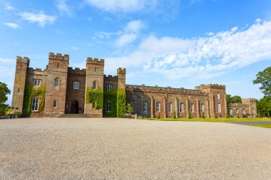 A panoramic view of the magnificent Scone Palace, historic building and attraction in the village of Scone and the city of Perth, Scotland
