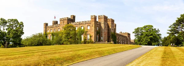 A panoramic view of the magnificent Scone Palace, historic building and attraction in the village of Scone and the city of Perth, Scotland