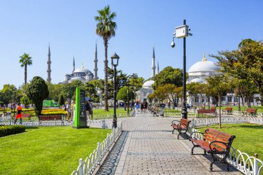 Sultanahmet Parkı, Türkiye 'den İstanbul' daki Mavi Cami 'nin güzel manzarası