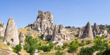 Uchisar 'ın güzel manzarası, Kapadokya' da antik bir köy, Türkiye