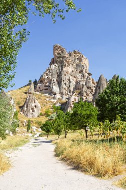 Uchisar 'ın güzel manzarası, Kapadokya' da antik bir köy, Türkiye