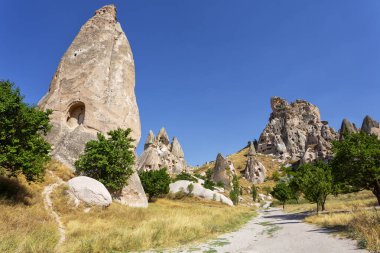 Uchisar 'ın güzel manzarası, Kapadokya' da antik bir köy, Türkiye