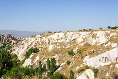 Kapadokya 'daki Goreme Milli Parkı ve Uchisar Köyü' nün güzel manzarası