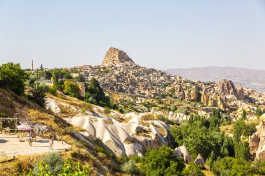 GOREME, TURKYE 2023, August 07: Beautiful view of Uchisar, an ancient village in Cappadocia, Turkiye clipart