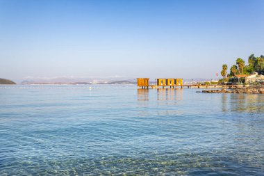 Şafak vakti Türkiye 'de Bodrum Denizi' nin güzel manzarası