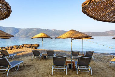 Şafak vakti Türkiye 'de Bodrum Denizi' nin güzel manzarası