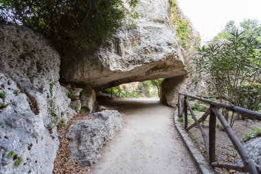 Siraküza arkeolojik alanı olan büyük latominin yakınına park et.