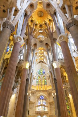 BARCELONA, İspanya 2024, Ocak 02: Barcelona 'daki Sagrada Familia' nın muhteşem iç mimarisi