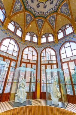 Santa Creu de Sant Pau Hastanesi 'nin güzel manzarası, Barcelona' daki Modernist muhafaza de San Pau