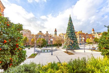 Santa Creu de Sant Pau Hastanesi 'nin güzel manzarası, Barcelona' daki Modernist muhafaza de San Pau