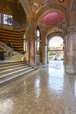 Santa Creu de Sant Pau Hastanesi 'nin güzel manzarası, Barcelona' daki Modernist muhafaza de San Pau