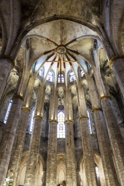 BARCELONA, İspanya - 5 Ocak 2024: Barcelona. Katalonya. İspanya. Santa Maria del Mar Kilisesi, Denizlerin Aziz Mary 'si