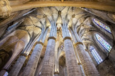 BARCELONA, İspanya - 5 Ocak 2024: Barcelona. Katalonya. İspanya. Santa Maria del Mar Kilisesi, Denizlerin Aziz Mary 'si