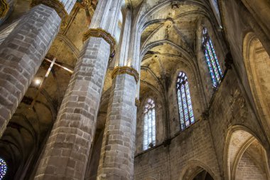 BARCELONA, İspanya - 5 Ocak 2024: Barcelona. Katalonya. İspanya. Santa Maria del Mar Kilisesi, Denizlerin Aziz Mary 'si