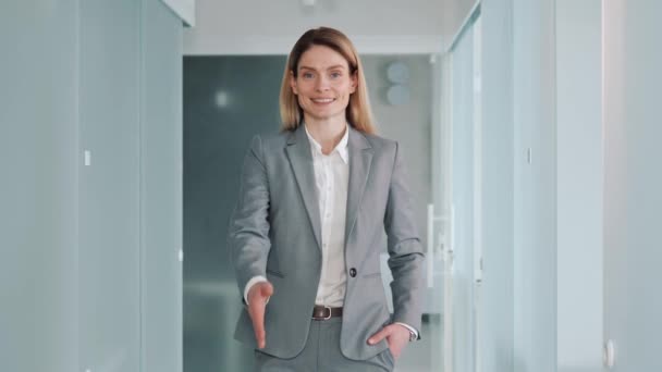 Positive Pretty Confident Young Professional Business Woman Employer Looking Camera — Video Stock